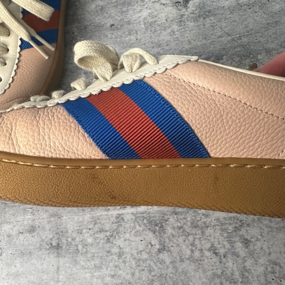 Gucci G74 Web Leather And Suede Pink Oatmeal Casual Sneakers - Picture 7 of 8